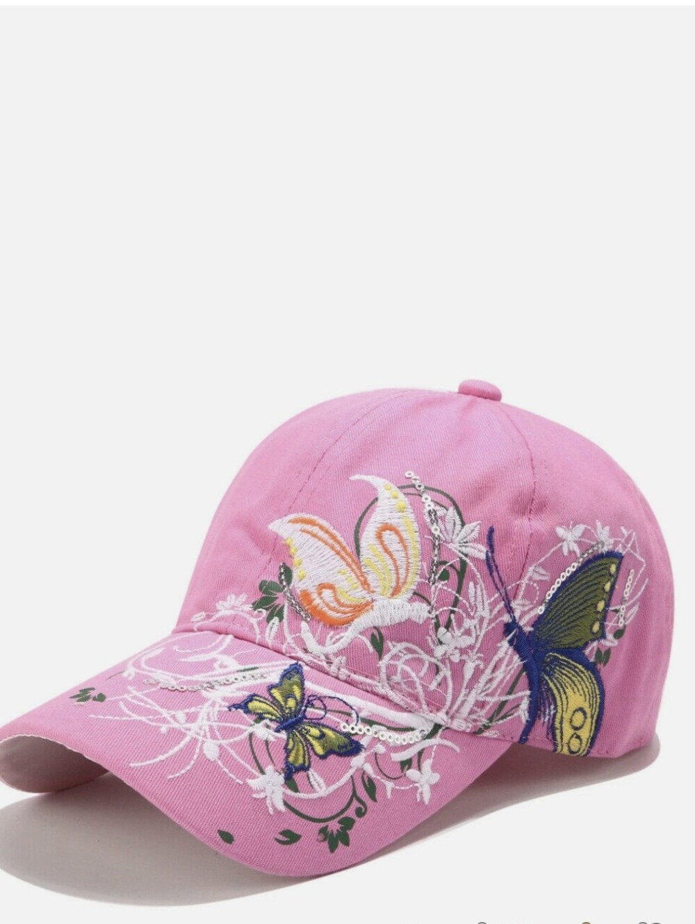 NIB Flower & Butterfly Pink Butterfly Embroidered Baseball Cap